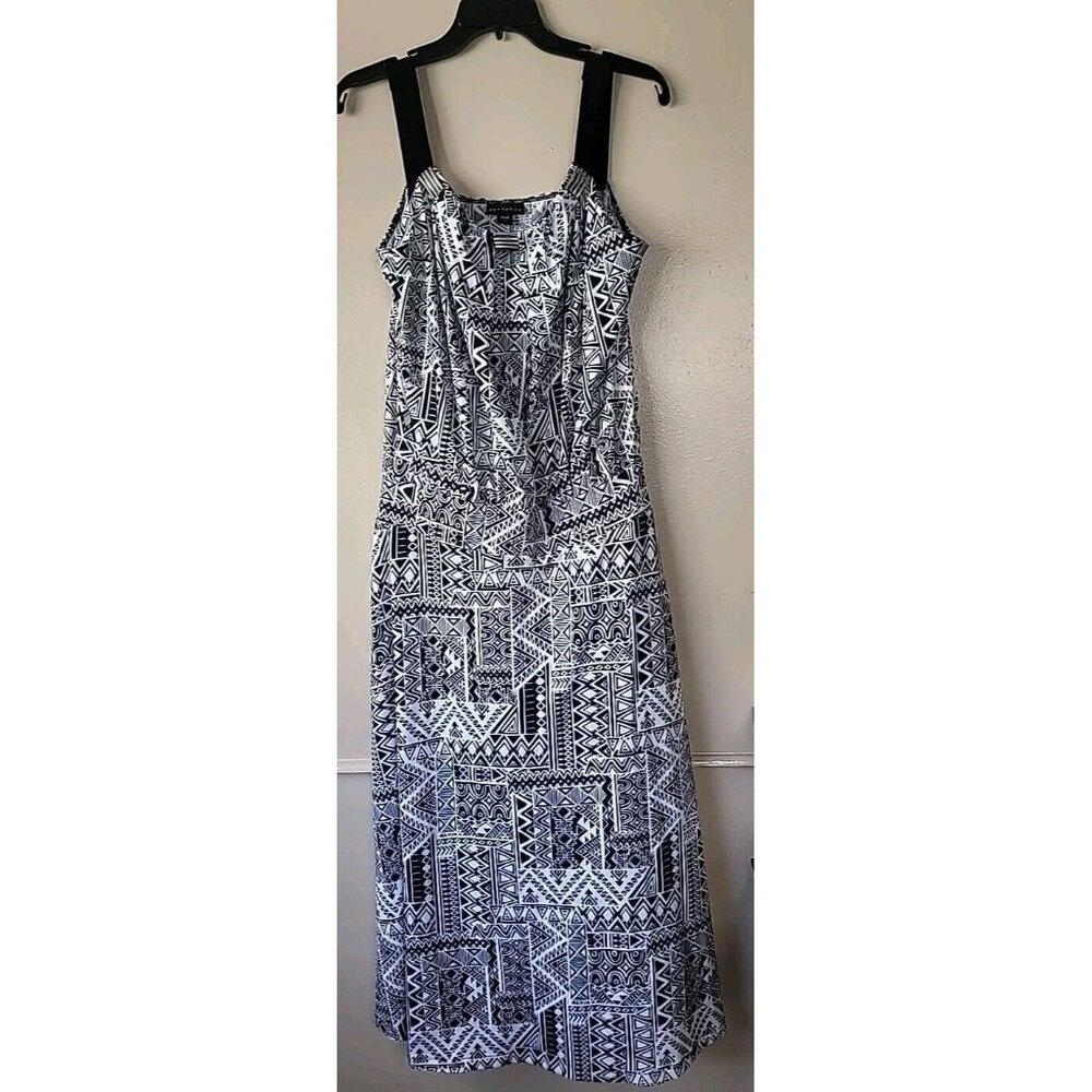 Metaphor Dress Sz L Aztec Geometric Print Black White A Line TriSpaghetti Strap